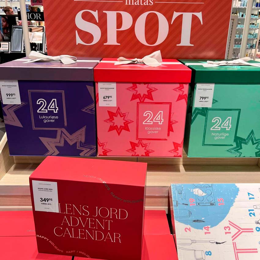 Hos Matas får du et stort udvalg af beauty-kalendere fra fx Nilens Jord, E-Cooking og Matas' egne produkter.